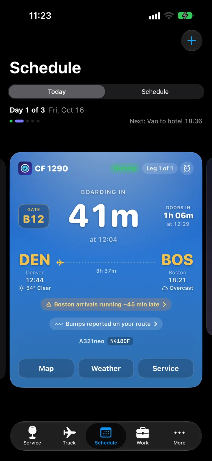 CabinFlow leg card, departure 12:44