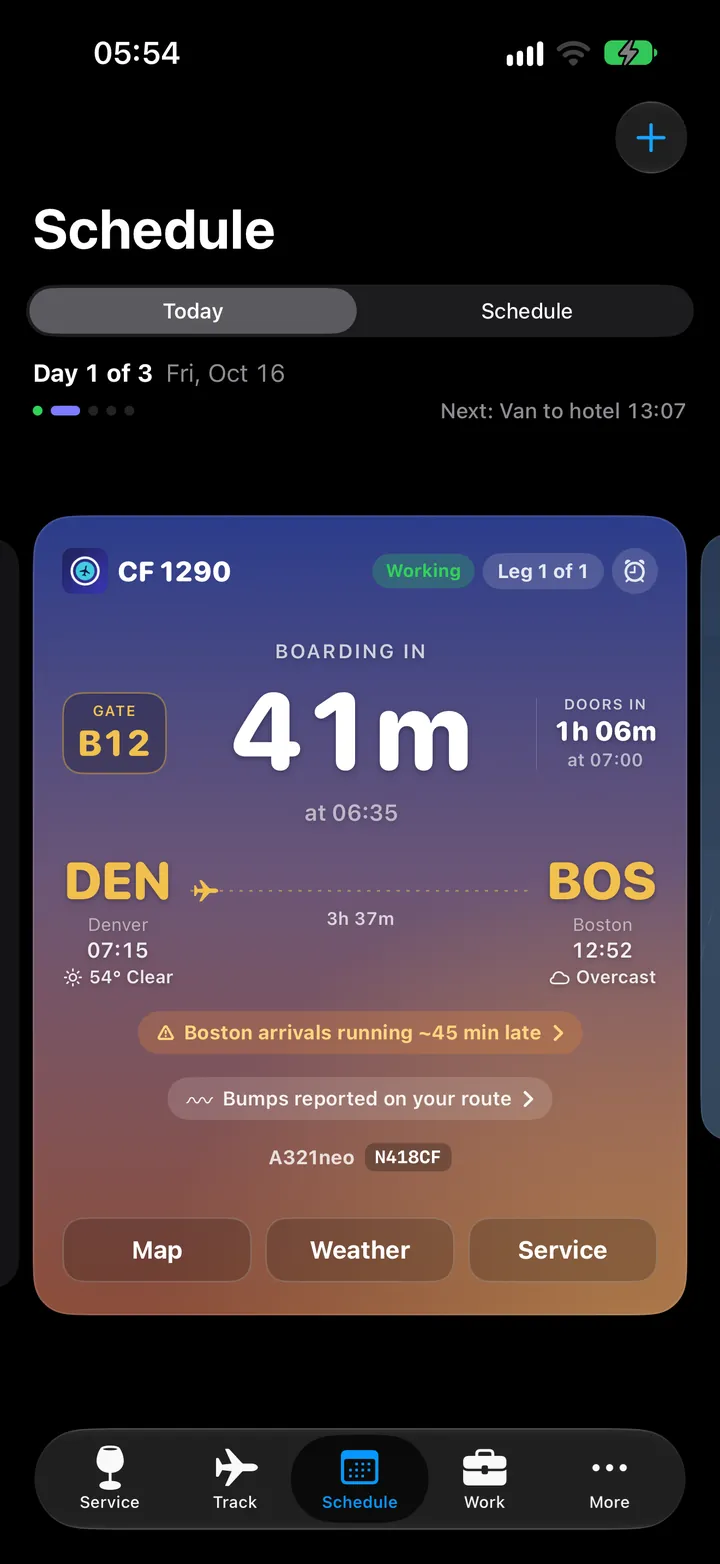 CabinFlow leg card, departure 07:15